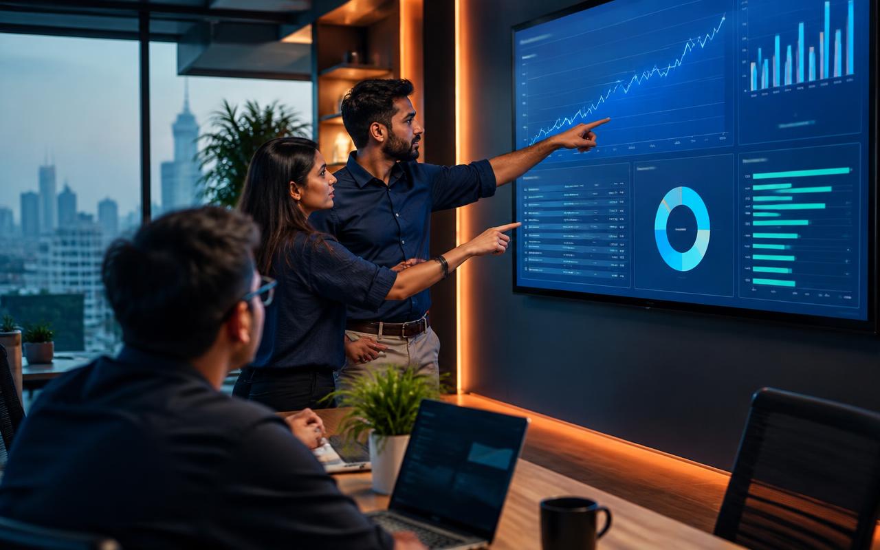 D2S team reviewing search growth analytics on a live dashboard