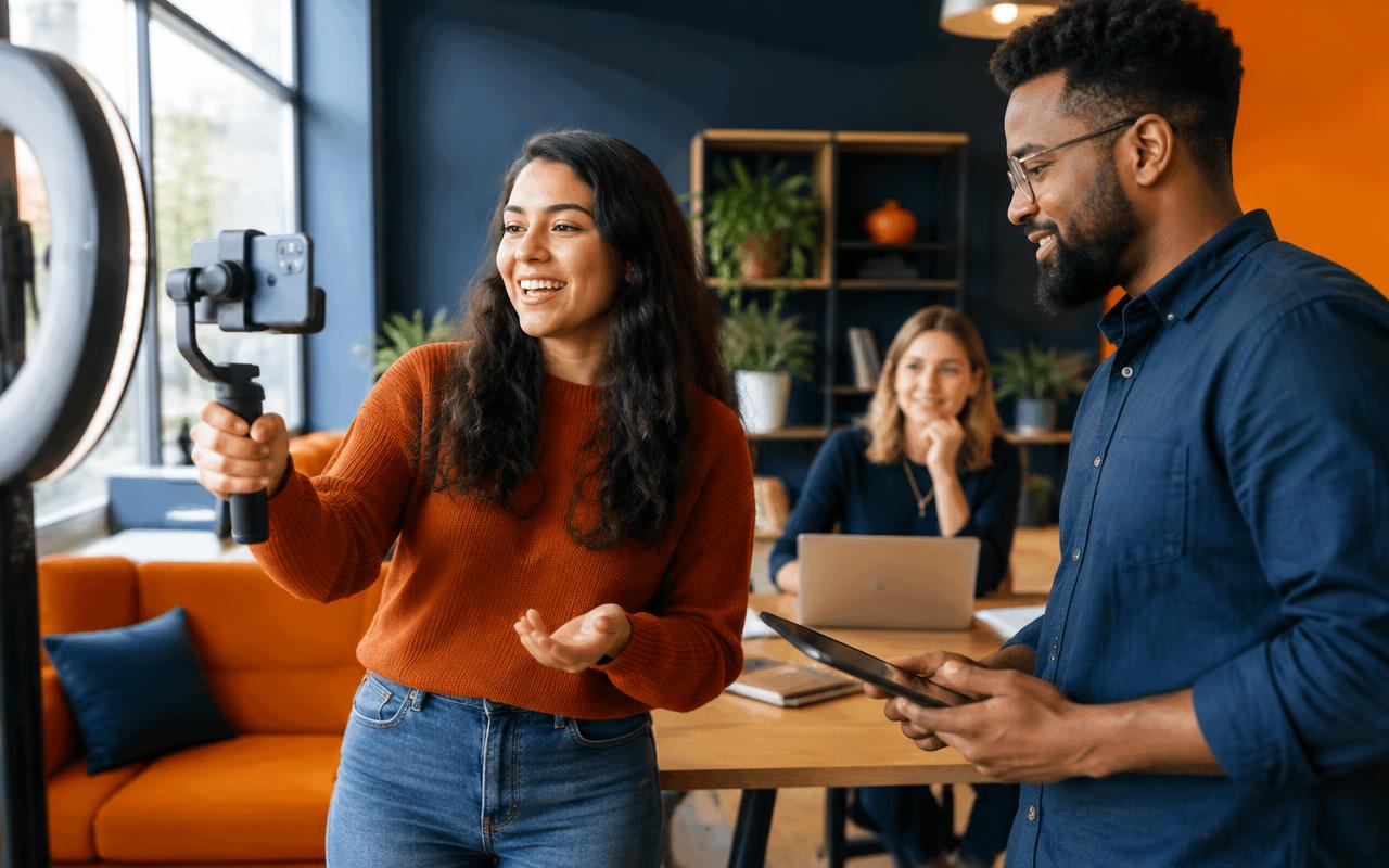 Content team filming social media video in the studio